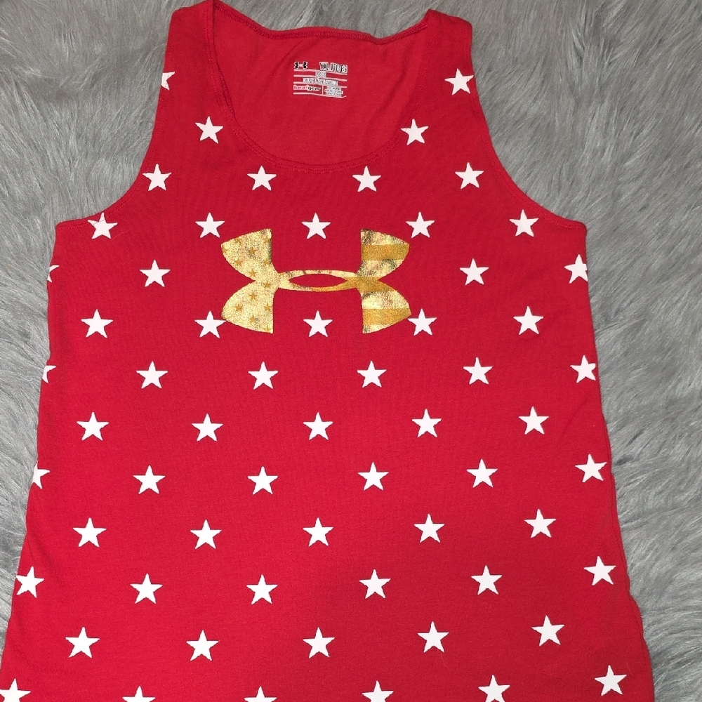 Under Armour Kids Red Tank Top with Gold Logo and Stars